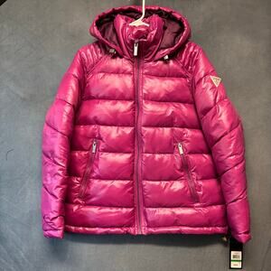 GUESS Pink Puffer Jacket Coat Hooded Large L NWT Women’s Winter $225 Ski Core
